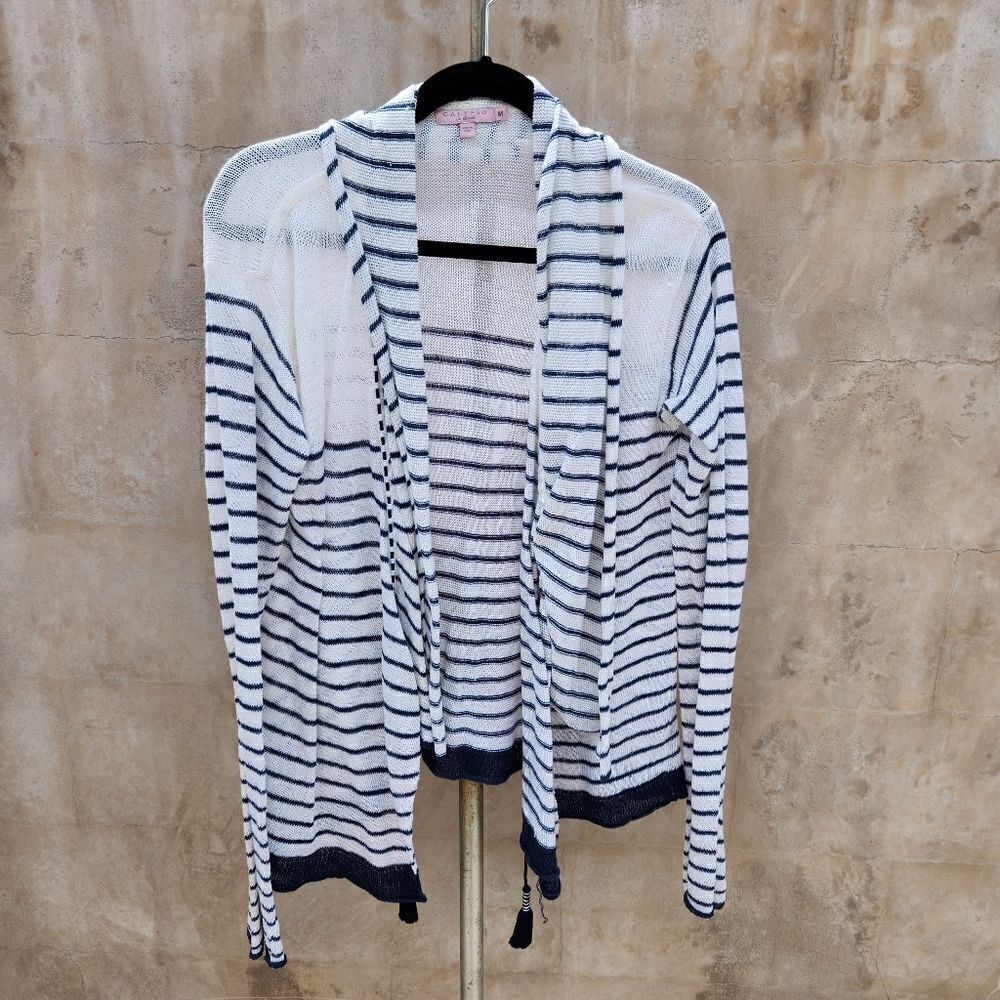 Calypso St Barth blue and white crochet linen cardigan